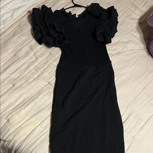 Chic Black Ruffle Sleeve Dress
